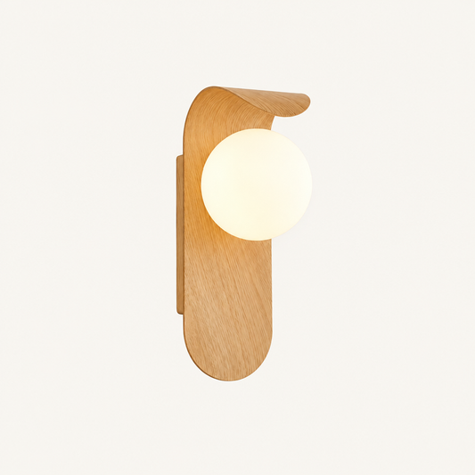 Scandinavian Wooden Wall Light with Glass Globe