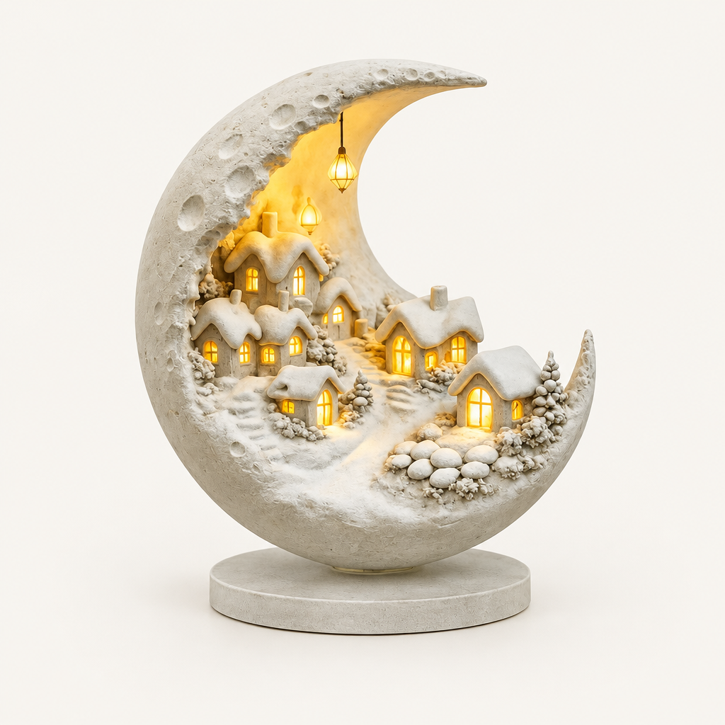 Acrylic Moon Lamp with Winter Village