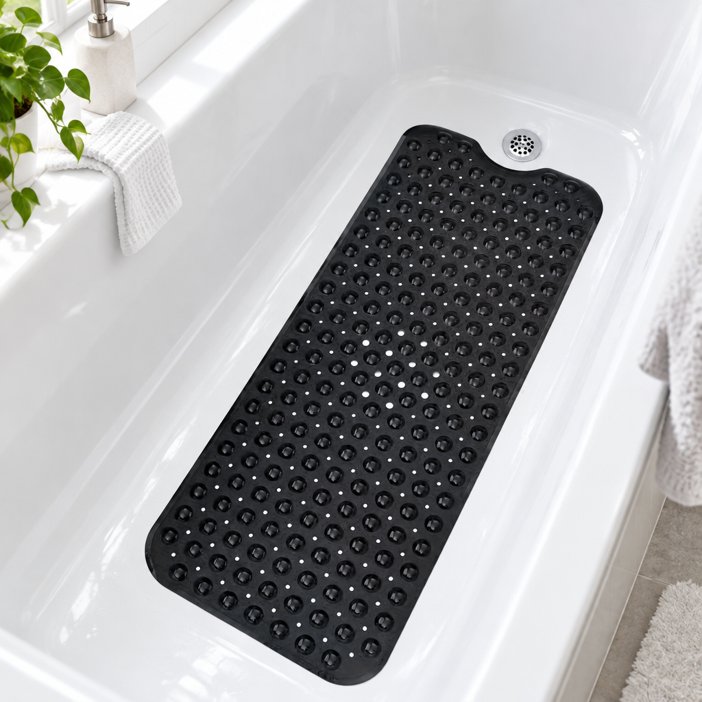 Extra-Long Non-Slip Bath Mat with Suction Cups - styled