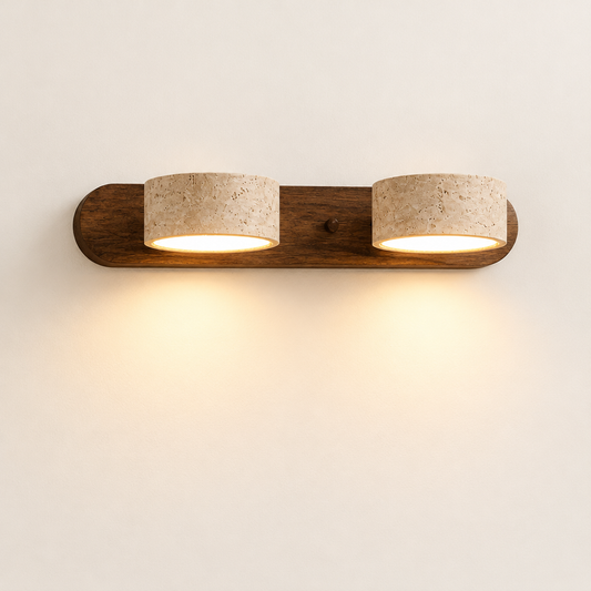 Travertine and Wood LED Wall Light