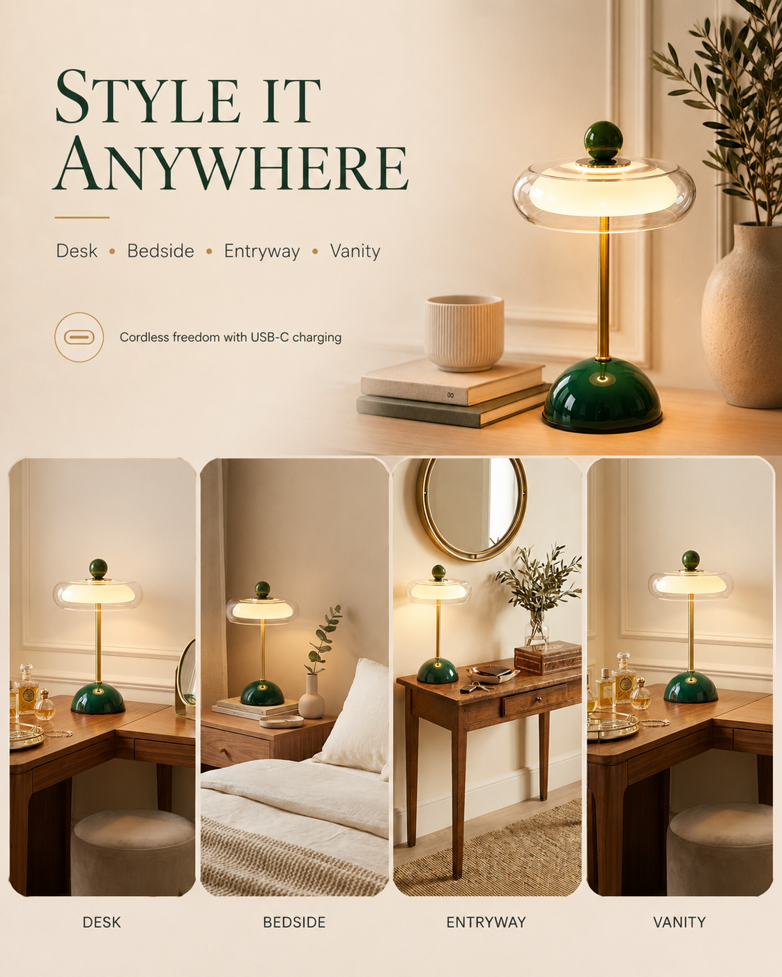 Rechargeable Glass Retro Table Lamp - view 8