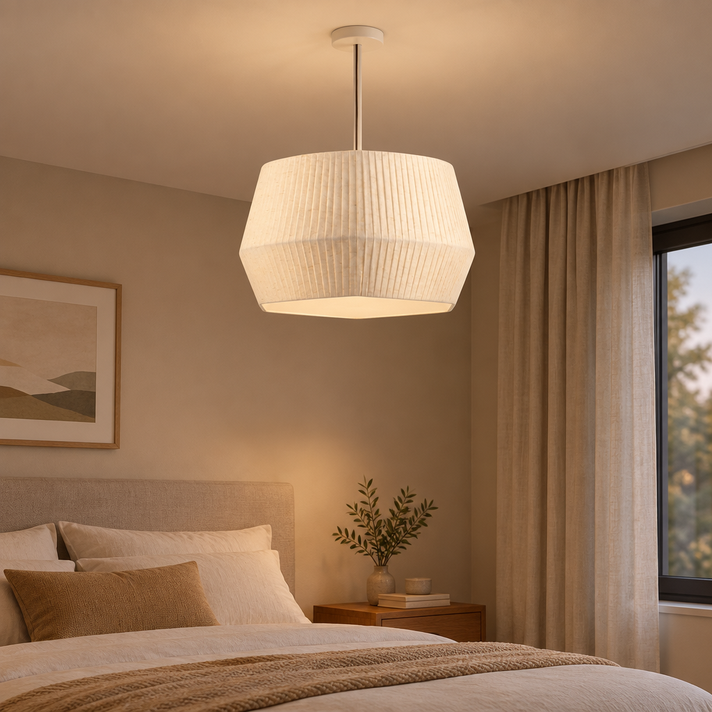 Linen Ceiling Lamp in Oatmeal in a styled interior