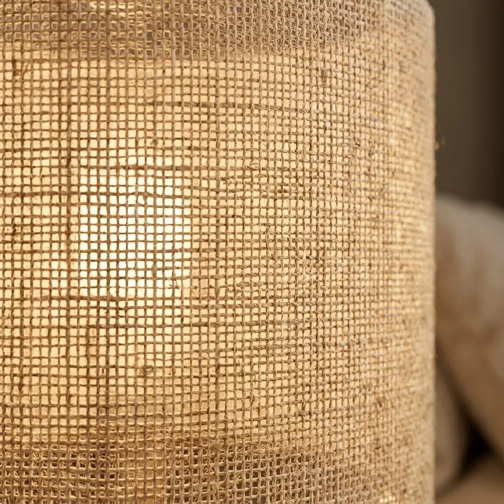 LinenGlow woven linen table lamp with a brass base