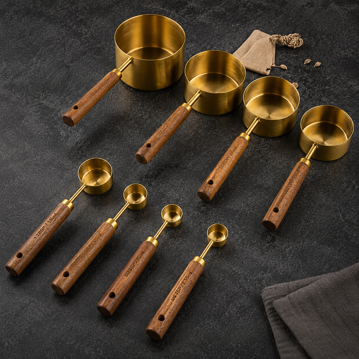 Measuring Cups and Spoons Set with Wooden Handles, 8 Pieces - view 11