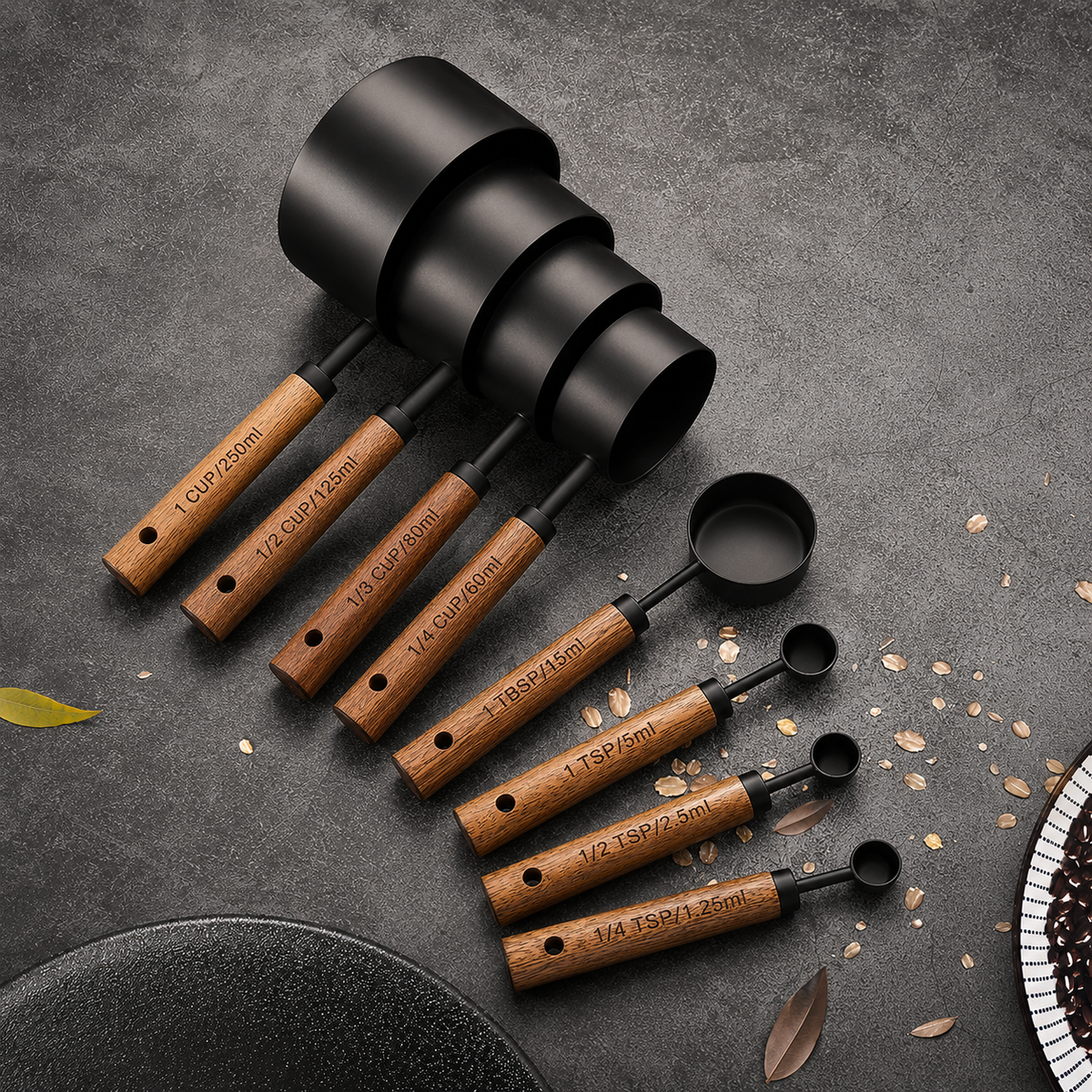 Measuring Cups and Spoons Set with Wooden Handles, 8 Pieces - view 3