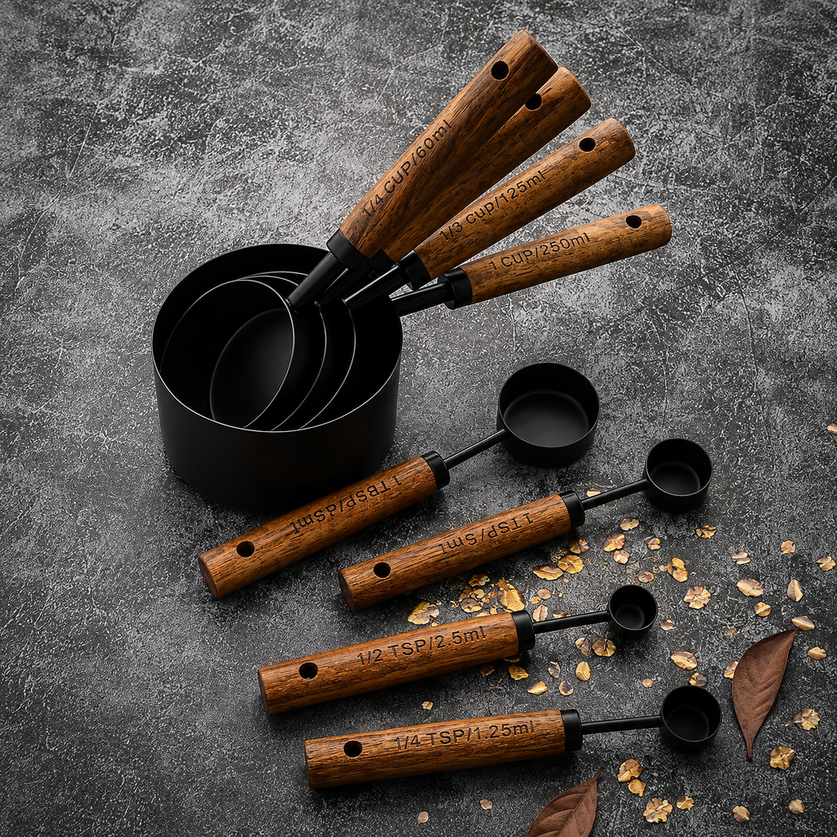 Measuring Cups and Spoons Set with Wooden Handles, 8 Pieces - view 5