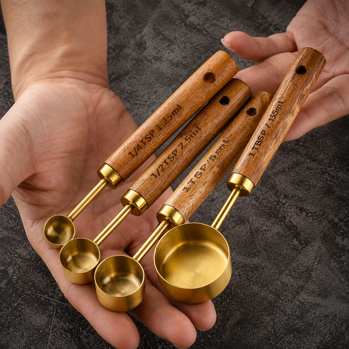 Measuring Cups and Spoons Set with Wooden Handles, 8 Pieces - view 6