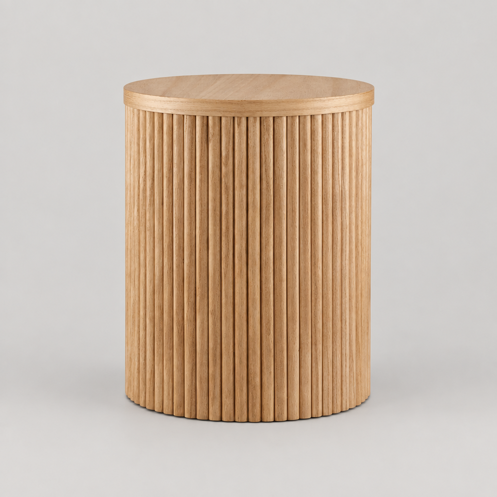 Natural Solid Wood Side Table on a neutral background