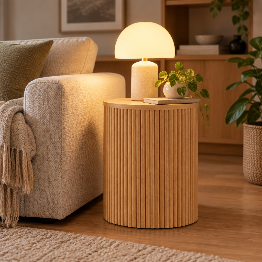 Natural Solid Wood Side Table in a styled interior