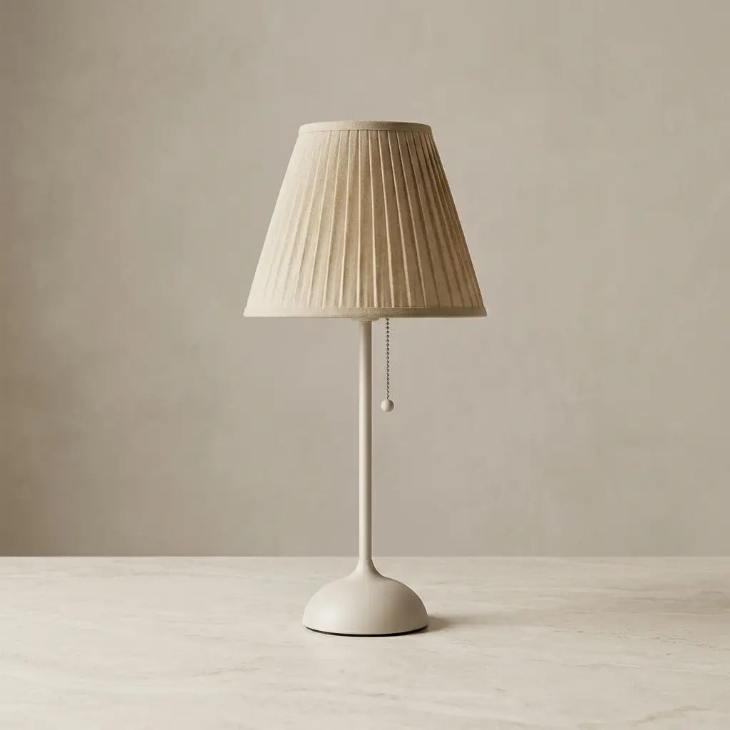 MistGlow pleated fabric table lamp with a matte base