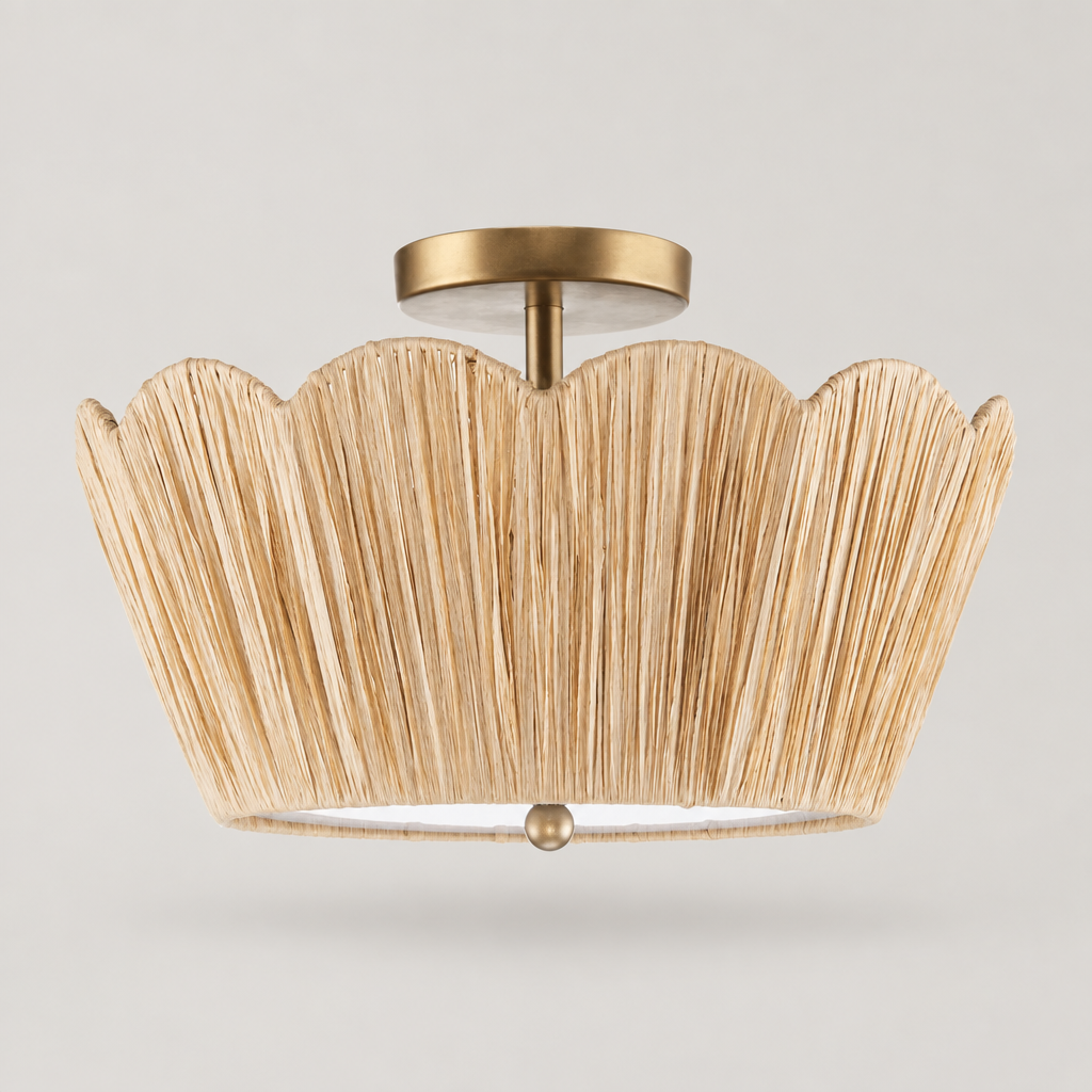 Raffia Scalloped Ceiling Lamp on a neutral background
