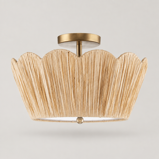 Raffia Scalloped Ceiling Lamp on a neutral background