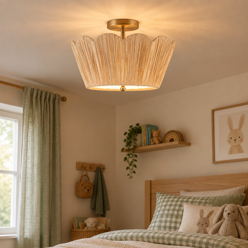 Raffia Scalloped Ceiling Lamp in a styled interior