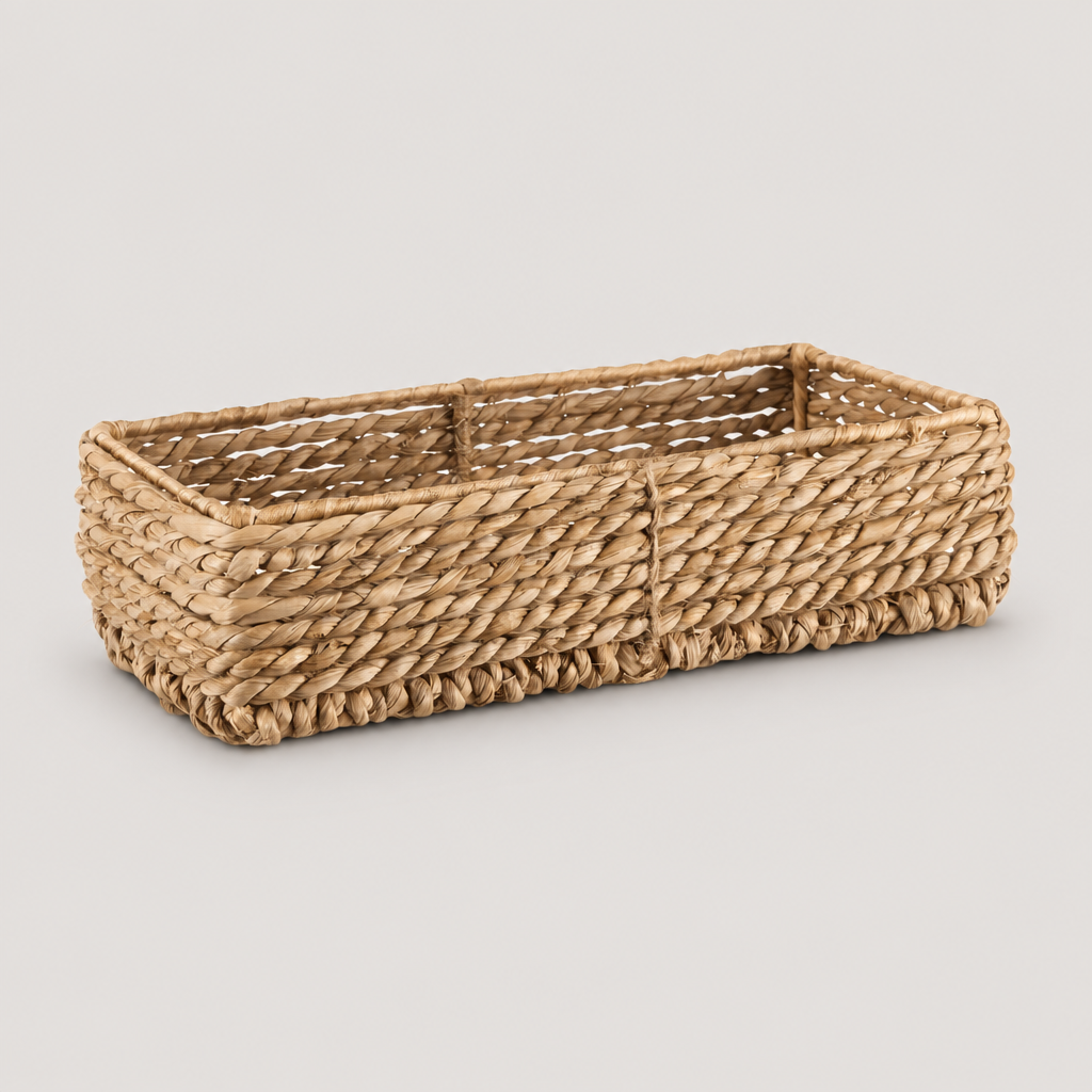 Rectangular Rush Fibre Storage Tray on a neutral background