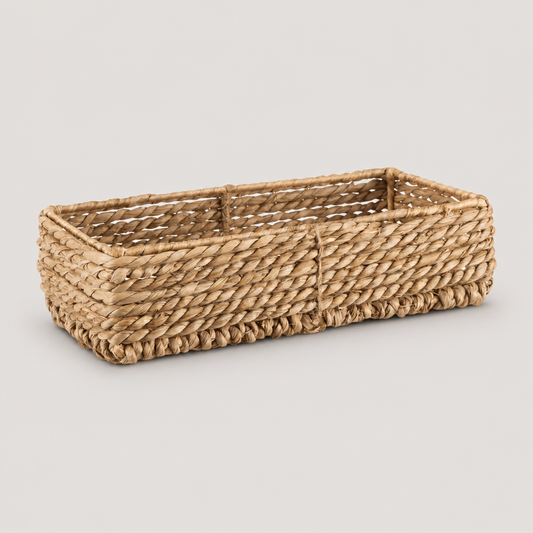Rectangular Rush Fibre Storage Tray on a neutral background