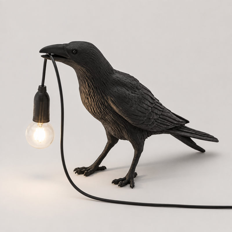Resin Crow Sculpture Table Lamp