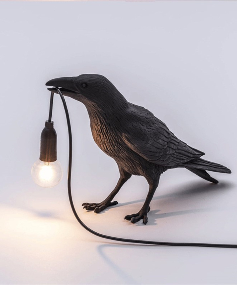 Resin crow sculpture table lamp - view 3