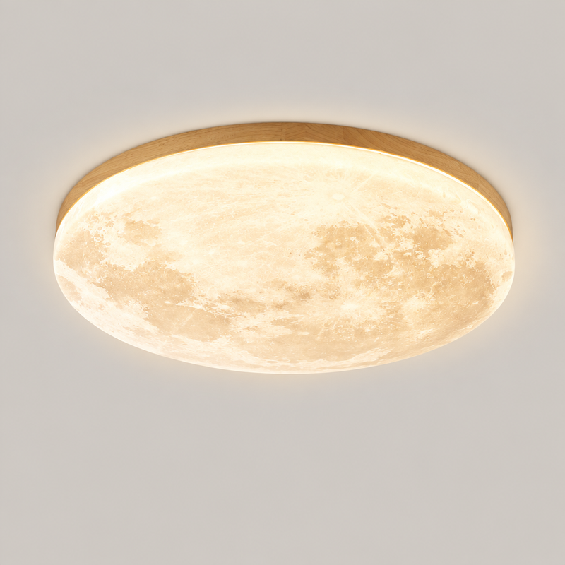 Round LED Moon Ceiling Light with Wood Finish