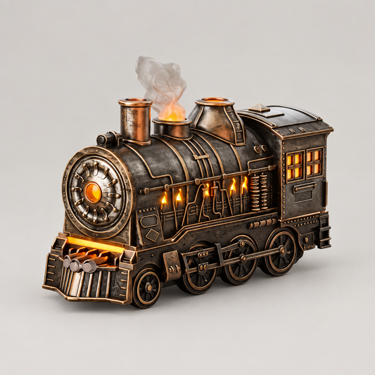 Steam Locomotive Aroma Humidifier with Ambient Light on a neutral background