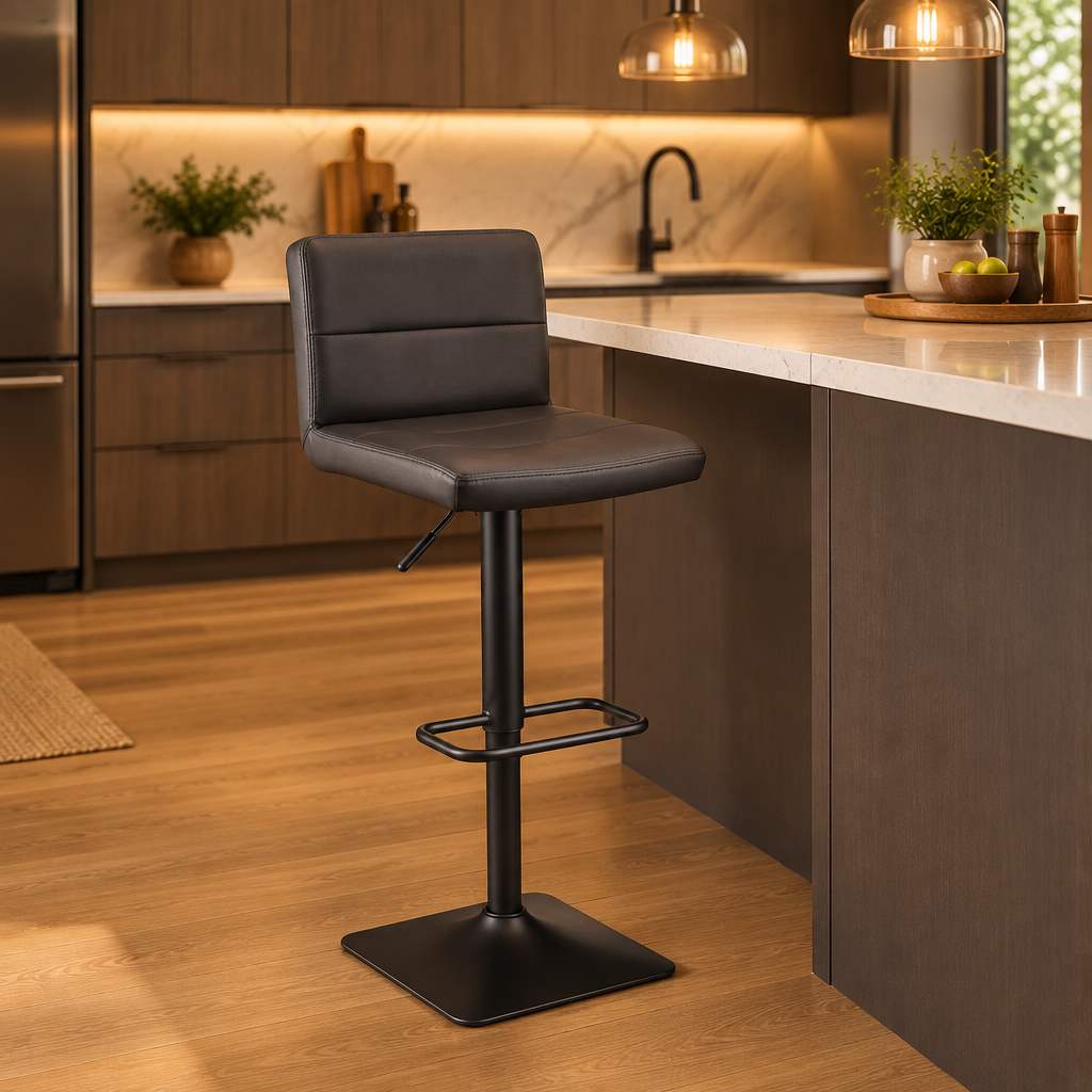 Swivel Faux Leather Bar Stool with Adjustable Metal Base in a styled interior