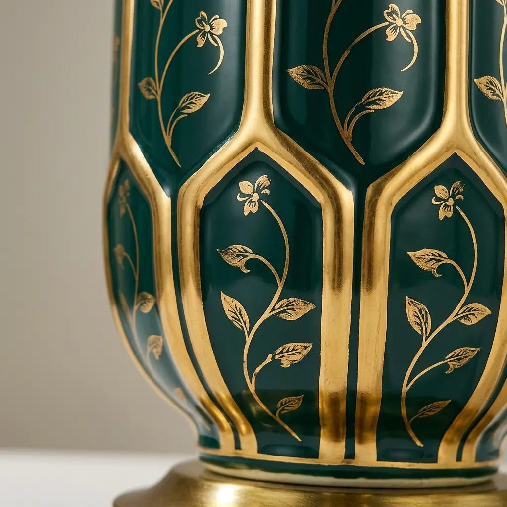 IvyGlow green ceramic table lamp with gold details