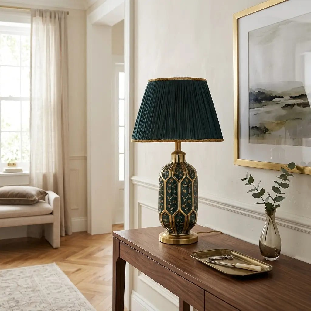 IvyGlow green ceramic table lamp with gold details