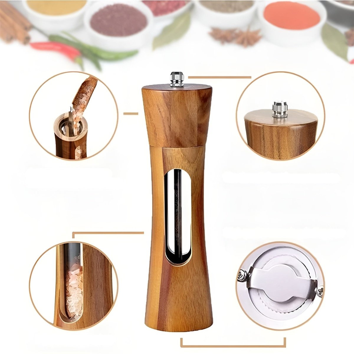 Wooden Salt and Pepper Mills with Adjustable Grinder - view 11